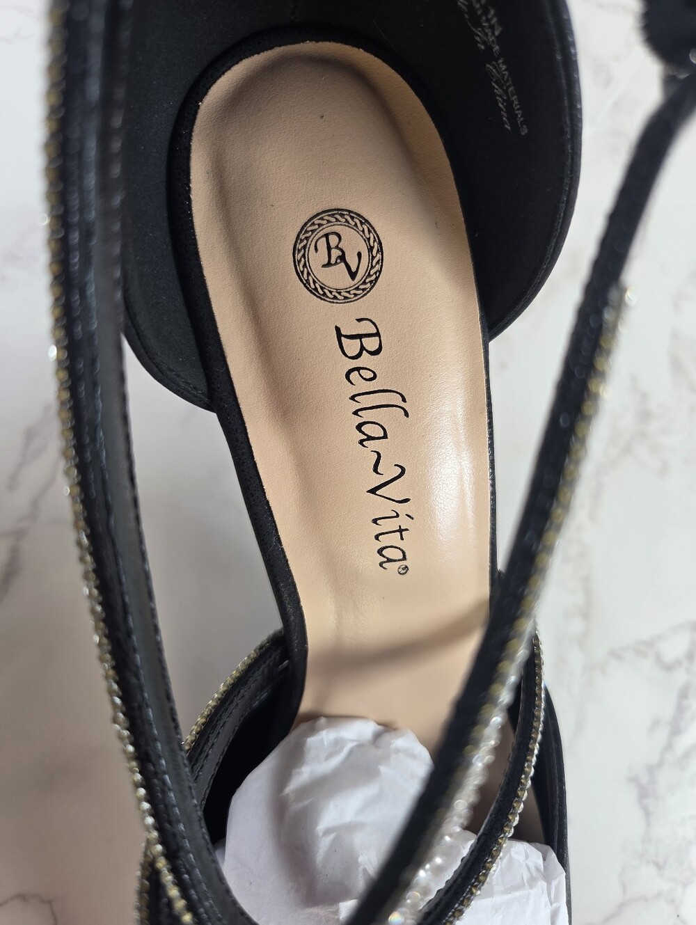 Bella Vita Black Pointed Crystal Strap Mid-Heel Pumps(B42) - Picture 5 of 8